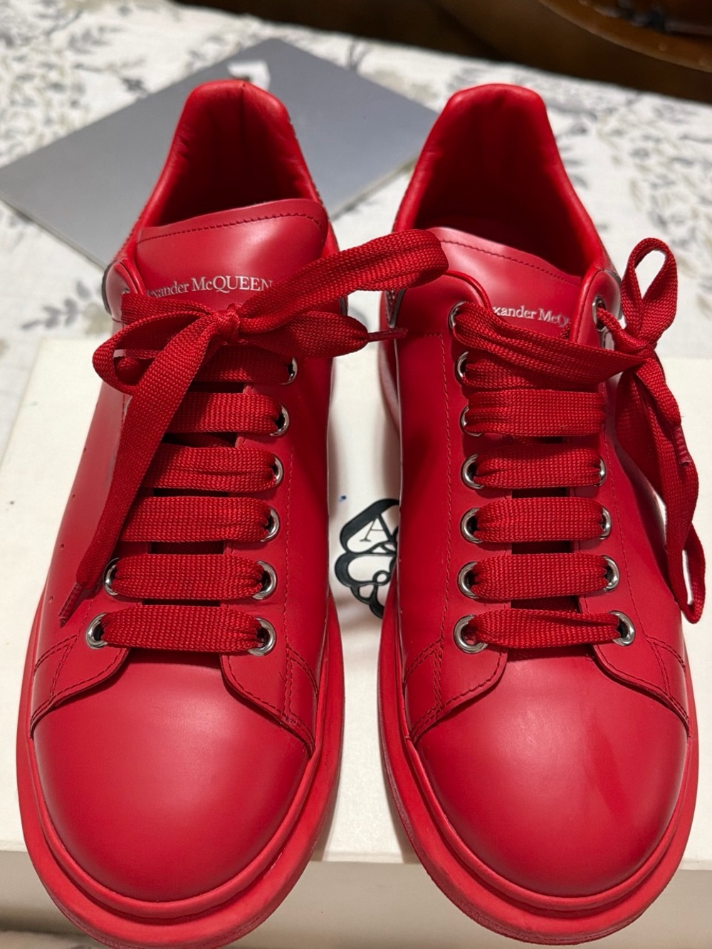Alexander McQueen Vibrant Red Leather Lace-Up Sneakers